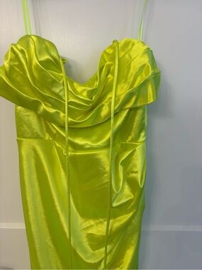 Fashion Nova Neon Lime Green Satin Maxi Dress